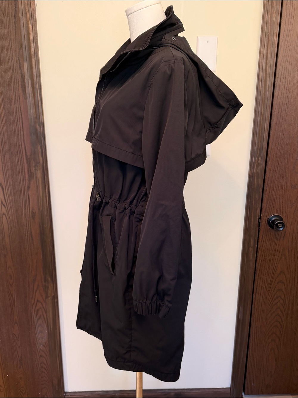 Banana Republic Black Hooded Drawstring Trench Coat - Picture 9 of 12